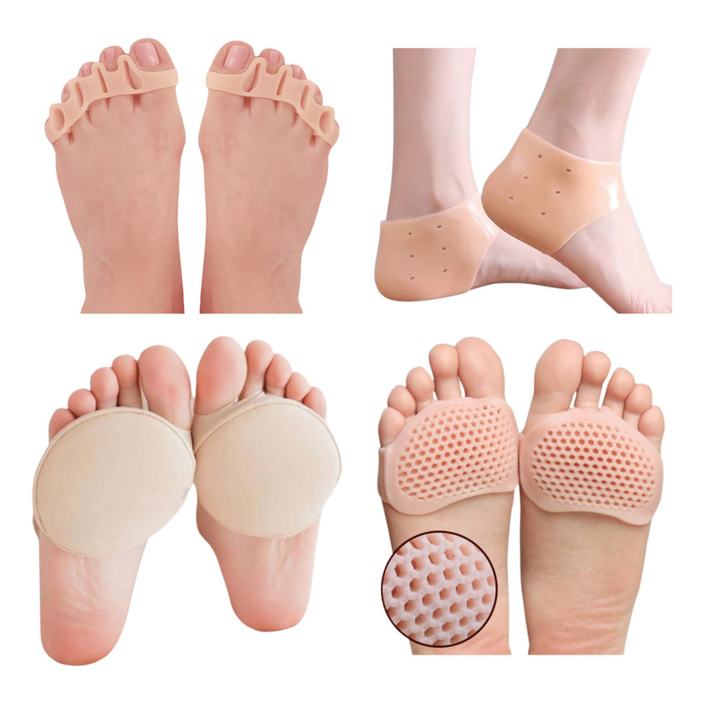Kit 4 Pares Protetores Pés Silicone Palmilha Calcanhar Separador Alívio Calos Joanetes e Atrito