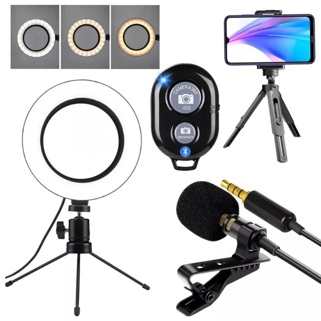 Ring Light Bluetooth Microfone Lapela Suporte Celular Mesa