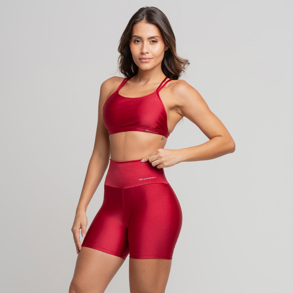 Conjunto Short + Top Glow Vermelho com Alças Cruzadas nas Costas