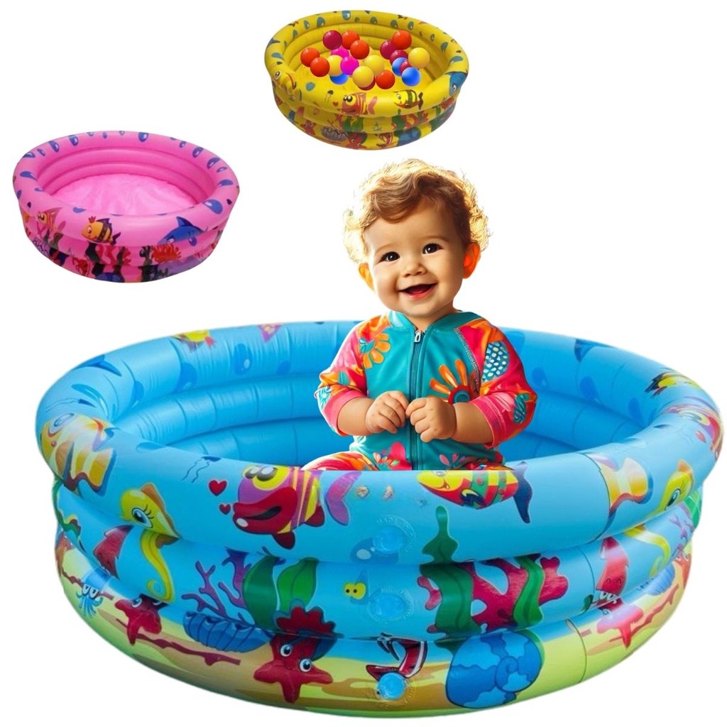 Piscina Infantil Inflável Redonda 3 Anéis Bebê Verão Menino Menina 40 Litros 60cm