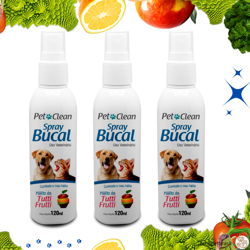 Kit 3 Spray Bucal para Cachorro e Gato Pet Clean – Sabor Tutti-Frutti- 120 ml (cada)
