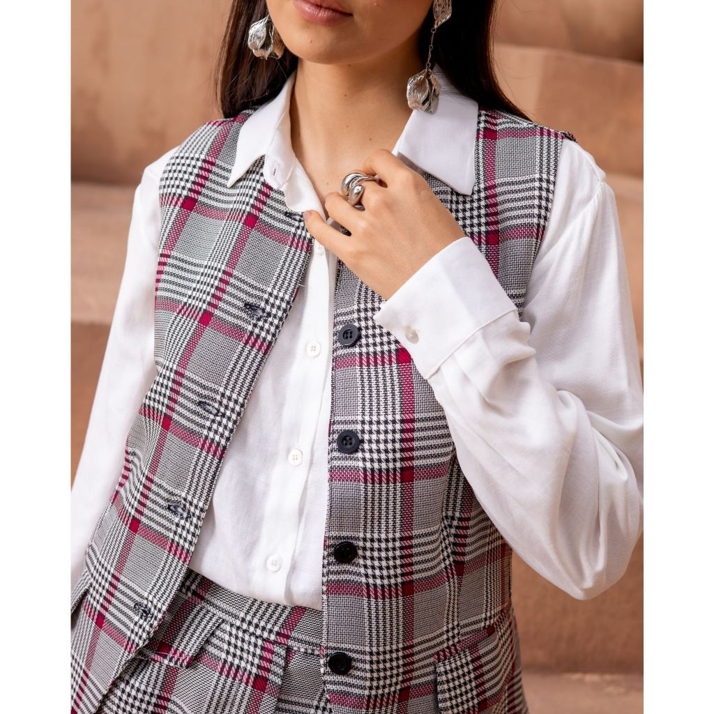 Colete Xadrez Feminino  com Botões