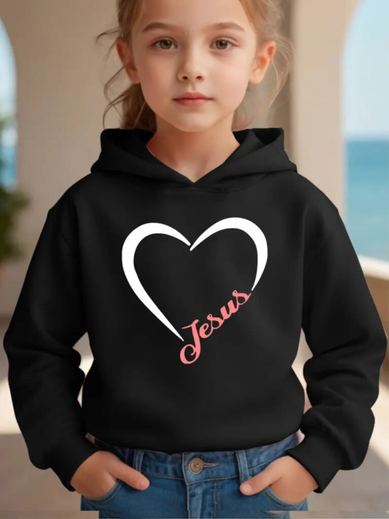 Moletom infantil Menina e Menino Estampado Jesus Blusa De Frio Com Capuz Canguru Algodão Flanelado