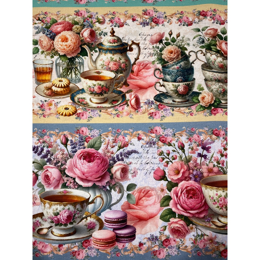 Tecido Tricoline Estampado Barrado Digital 100% Algodão – Chá e Macarons