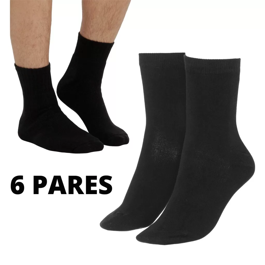 Kit 6 ou 4 pares De Meia Preta e/ou Branca Cano Médio Masculino Adulto em Algodão e poliéster
