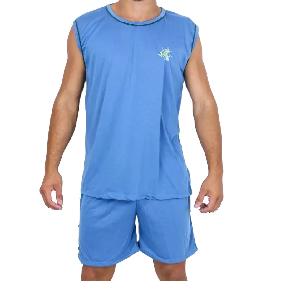 Kit com 3 Pijamas Masculino Regata Verão Adulto em Malha de Qualidade Cores Sortidas