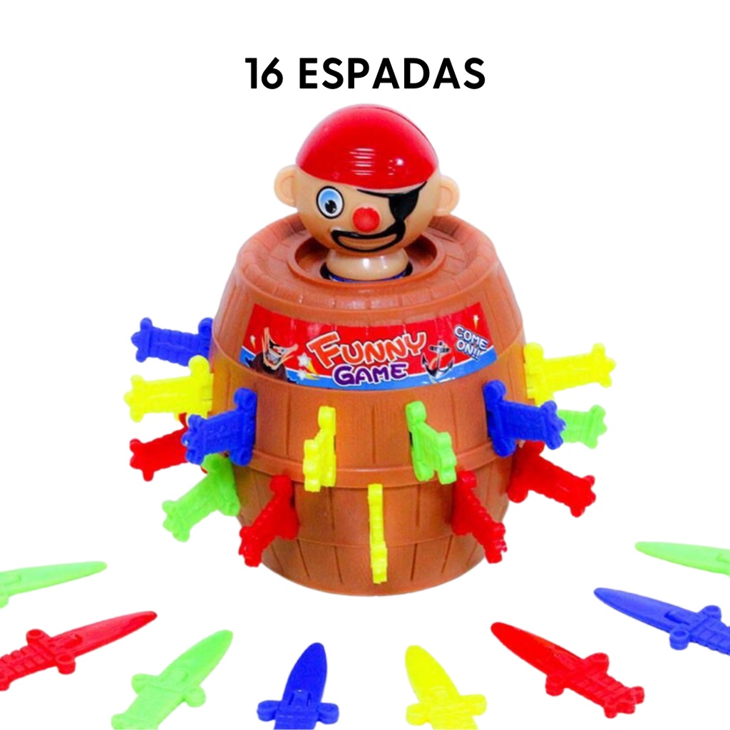 Jogo Barril Pirata Pula Pula 16 Espadas – Tamanho Médio 13x9cm