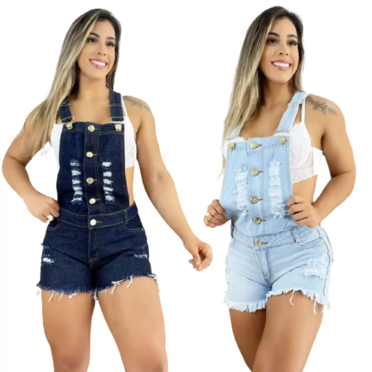 Kit 2 Jardineiras Macaquinho Feminino Adulto Jeans
