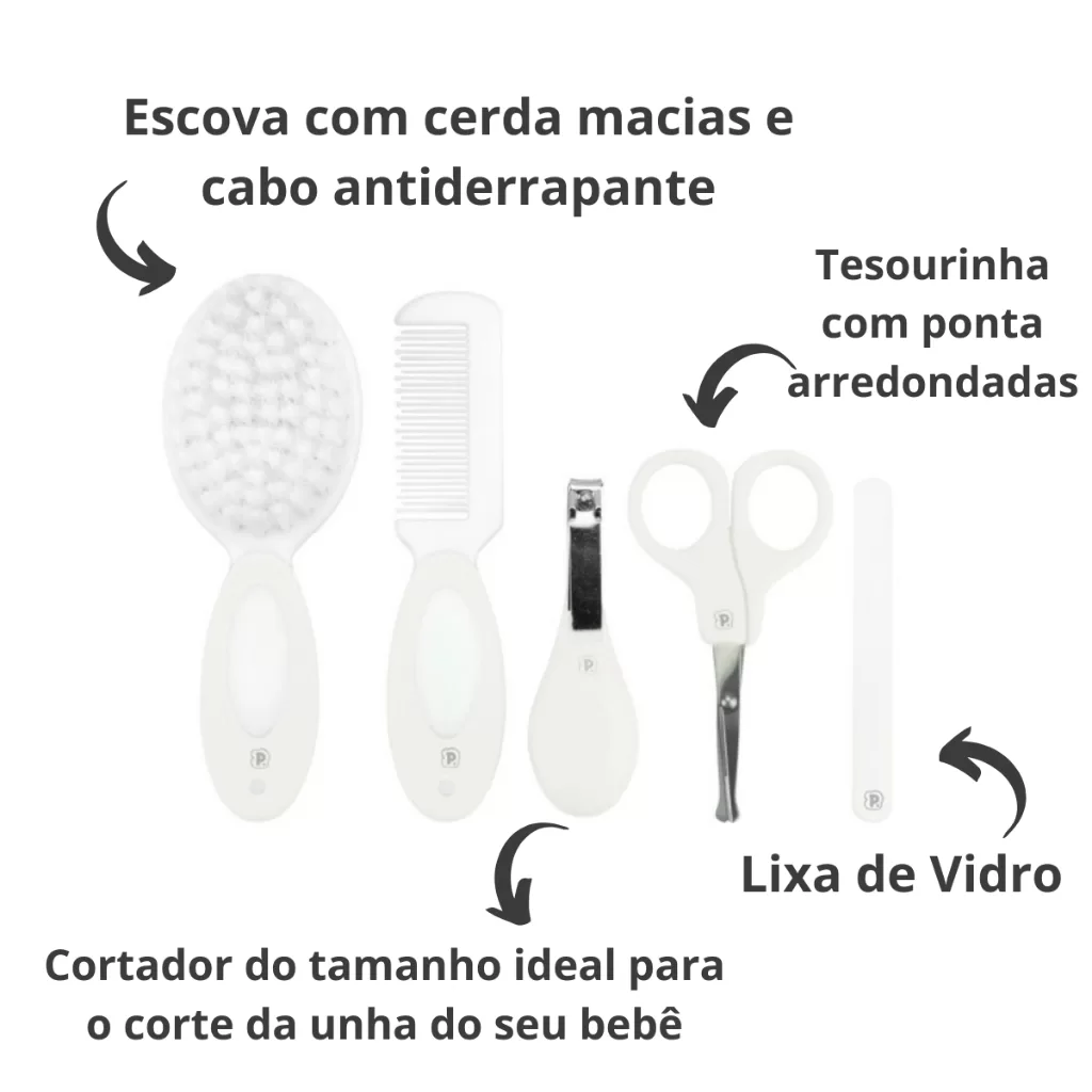 Kit Higiene Bebê 5 Peças Pimpolho  Manicure, Escova e Pente | Essencial para Enxoval