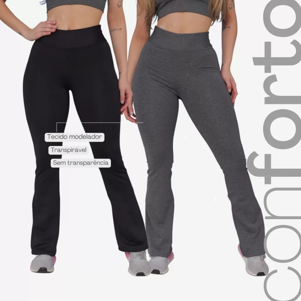 Kit 2 Legging Flare Bailarina Boca de Sino Suplex Cintura Alta