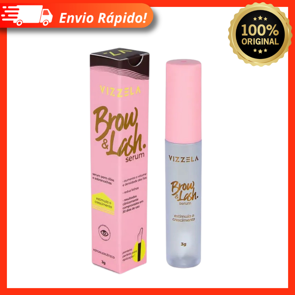 Brow E Lash Sérum de Crescimento Vizzela Vegano Reduz Falhas Aumenta Volume E Densidade Dos Fios 3g