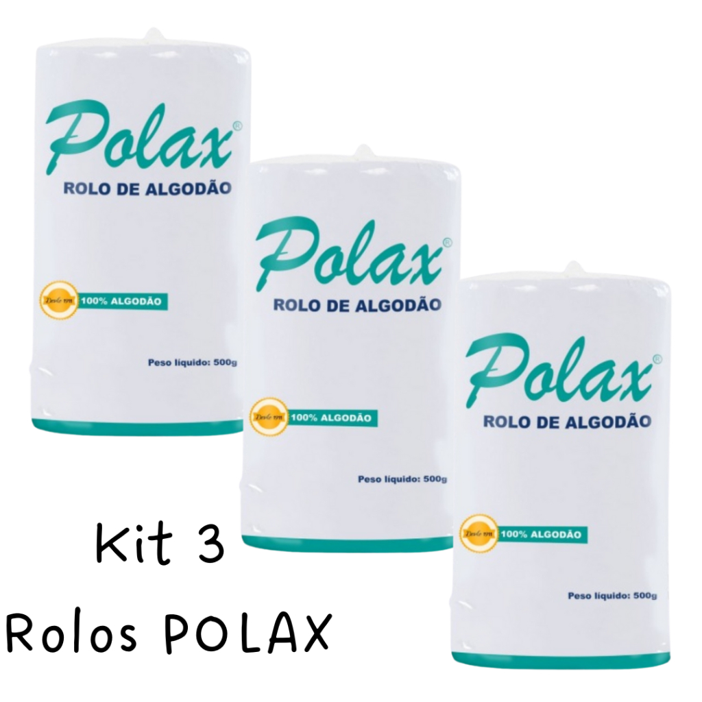 Kit Algodão Hidrofilo 500g 3 Rolos  Multiuso Higiene Hospitalar Antissepsia Polax