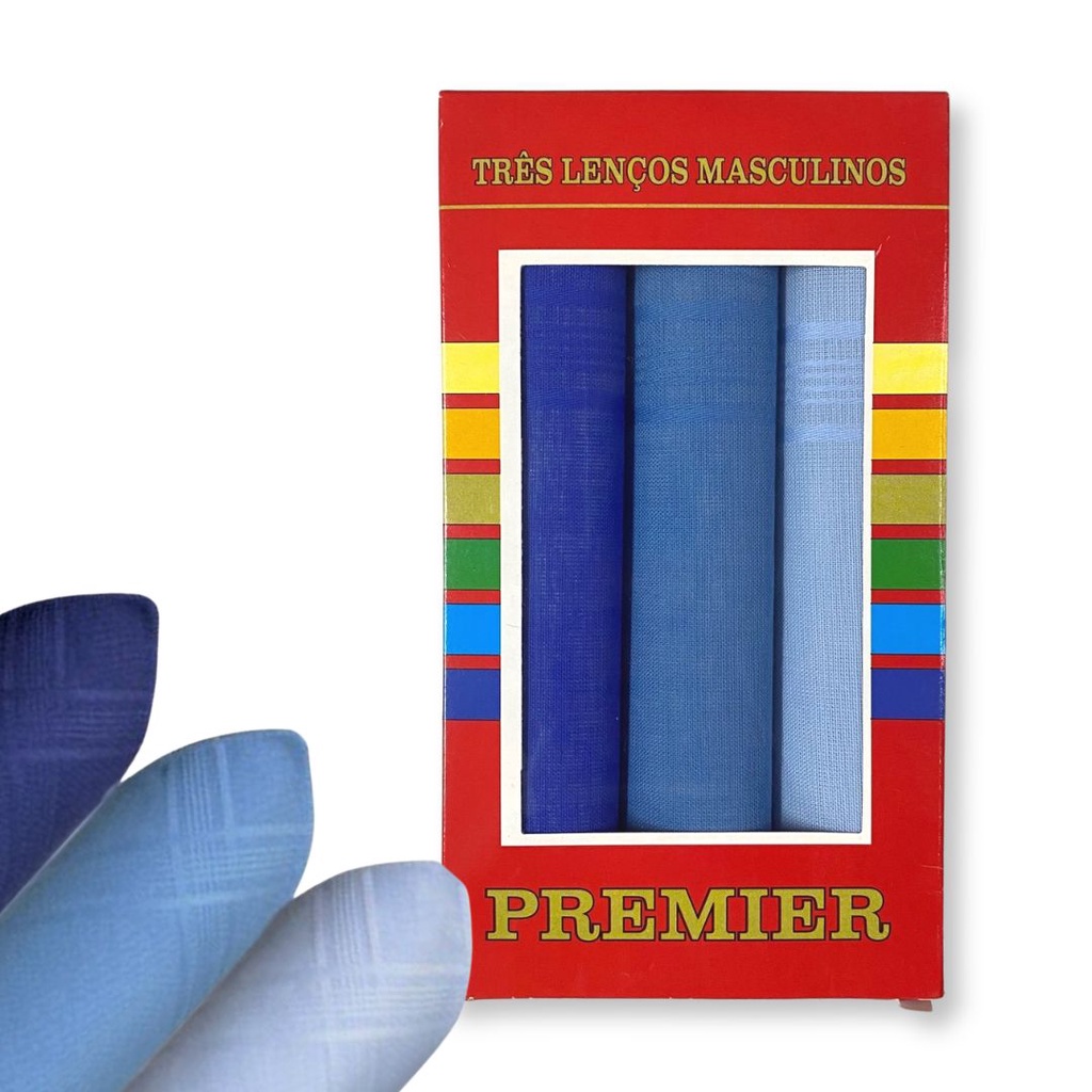 Caixa c/ 3 Lenço Masculino de Bolso 100% Algodão Premier