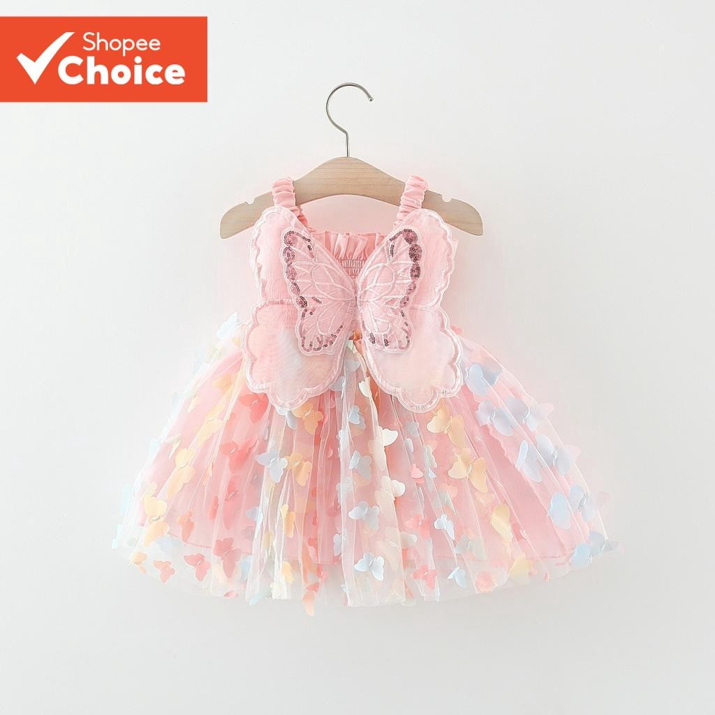 Vestido Tipo Estilingue Borboleta 2025 Para Bebês Meninas De Festa De Princesa Rosa 0-3 Anos Roupa D