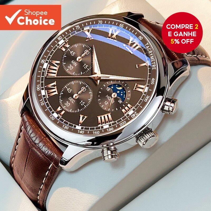 Relógio De Quartzo Empresarial Masculino Moderno , Pulseira De Couro Elegante , Estilo Casual E Espo