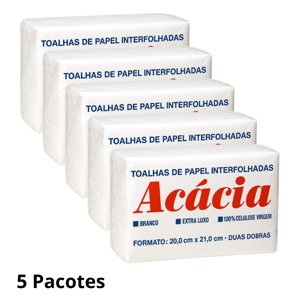 Kit com 5 pacotes Papel Interfolha Acacia 20×21