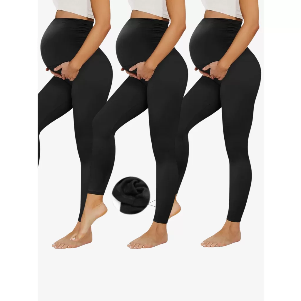 Kit 3 legging gestante flanelada calça grávida peluciada forrada quentinha alto conforto e sustentaç