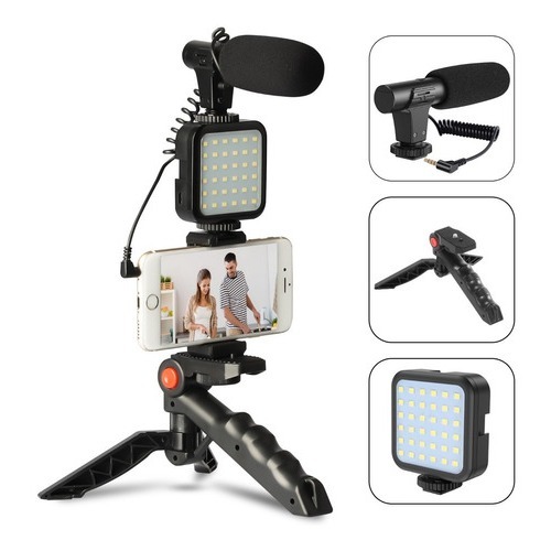 Kit De Fotografia Luz De Vídeo + Microfone + Trip