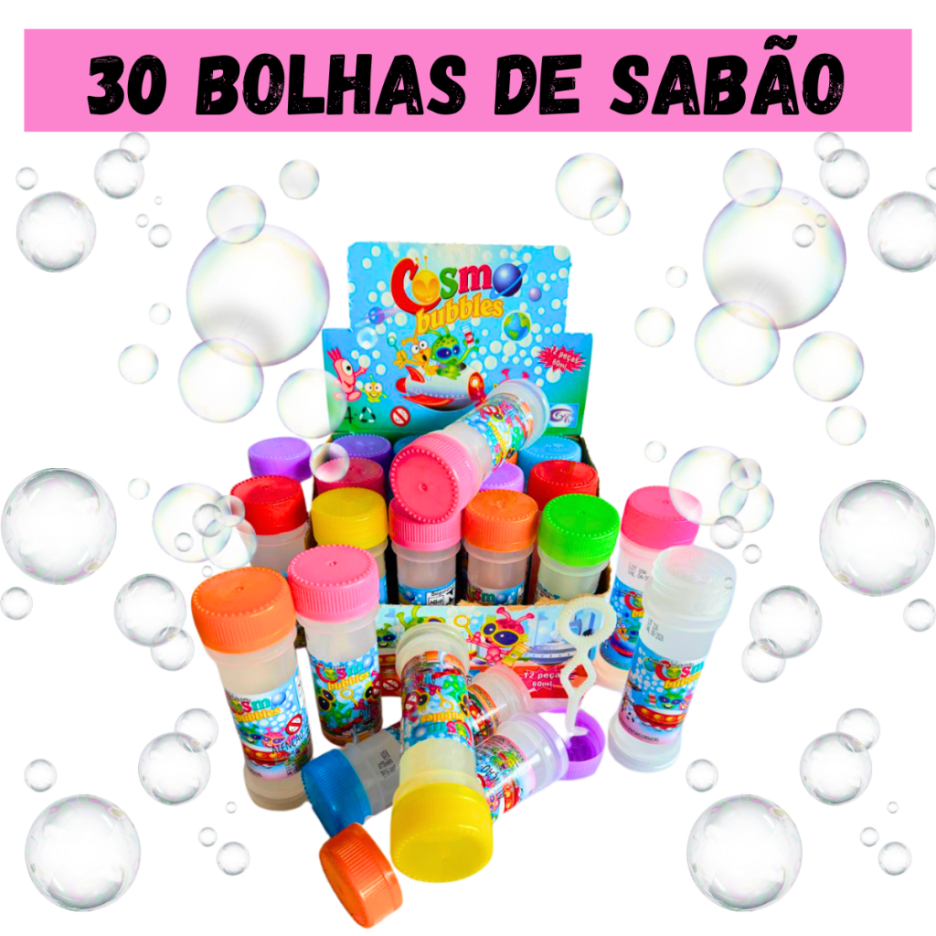30 Bolha de Sabão Bolinha de Sabão p/ Kit Festa Lembrancinha Infantil Brinquedo