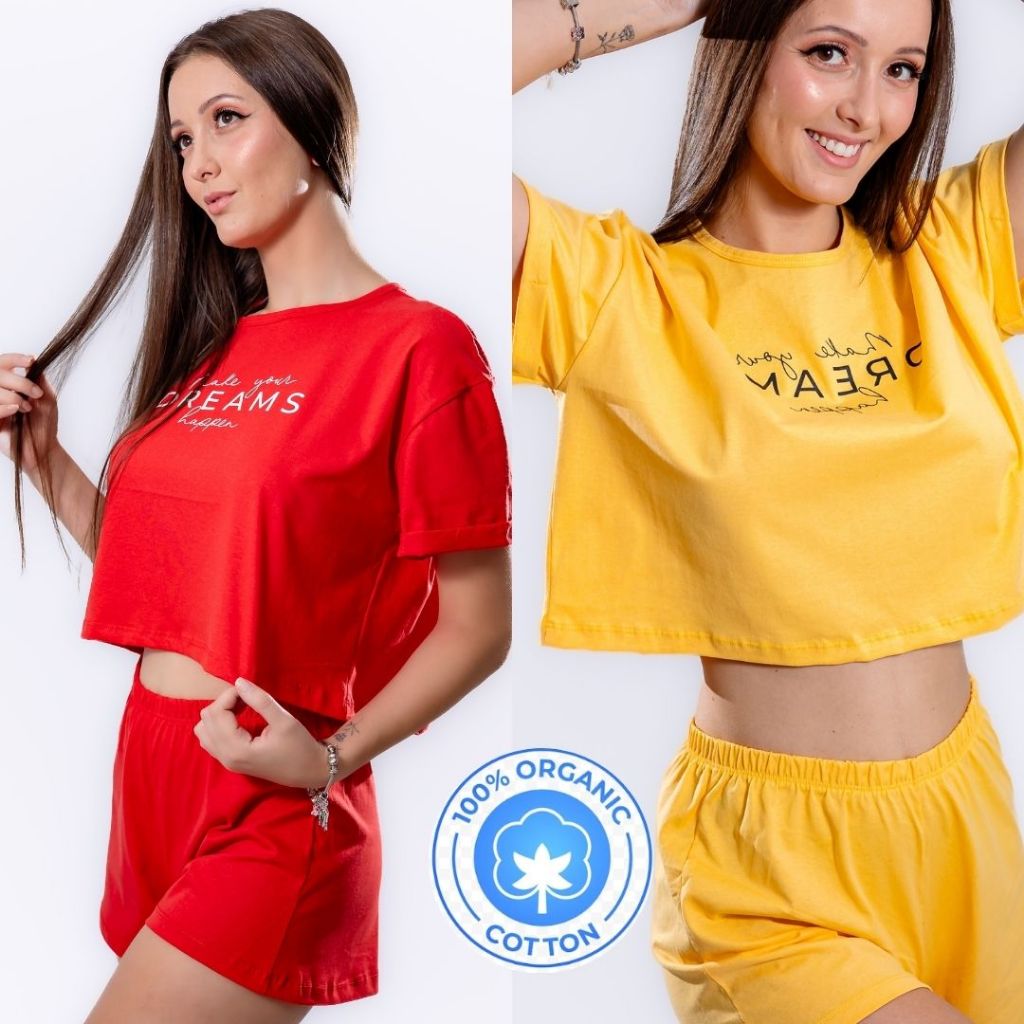 Pijama conjunto Femino Pijama Verão manga curta Algodão
