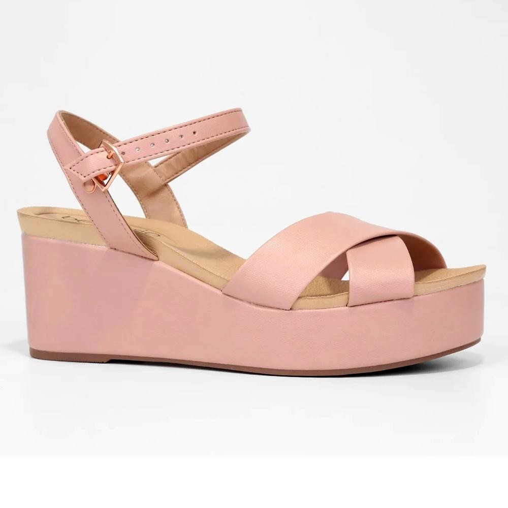 Sandália Beira Rio Anabela Tiras Cruzadas Feminina – Rosa