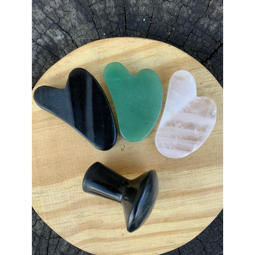 Massageador Facial Gua Sha ou Massageador Cogumelo em Pedra Natural