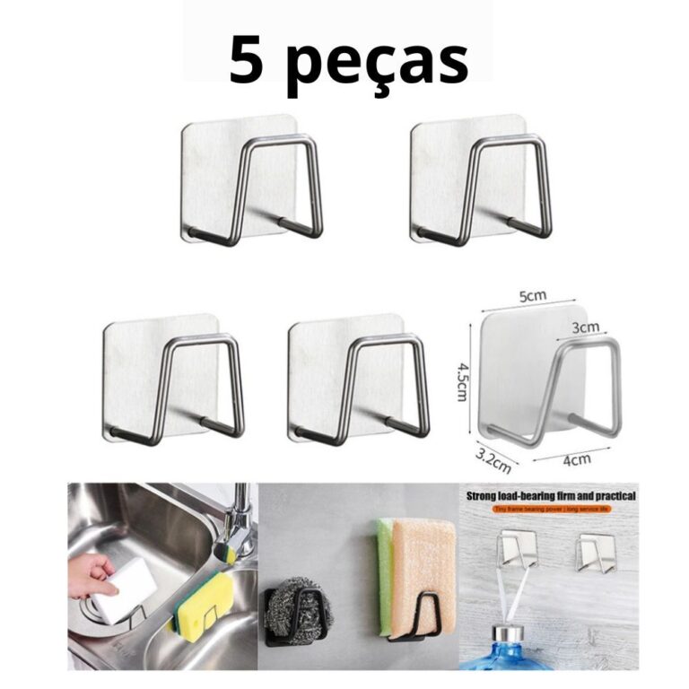 Kit 5 Aço inoxidável Suporte Porta Esponja para 