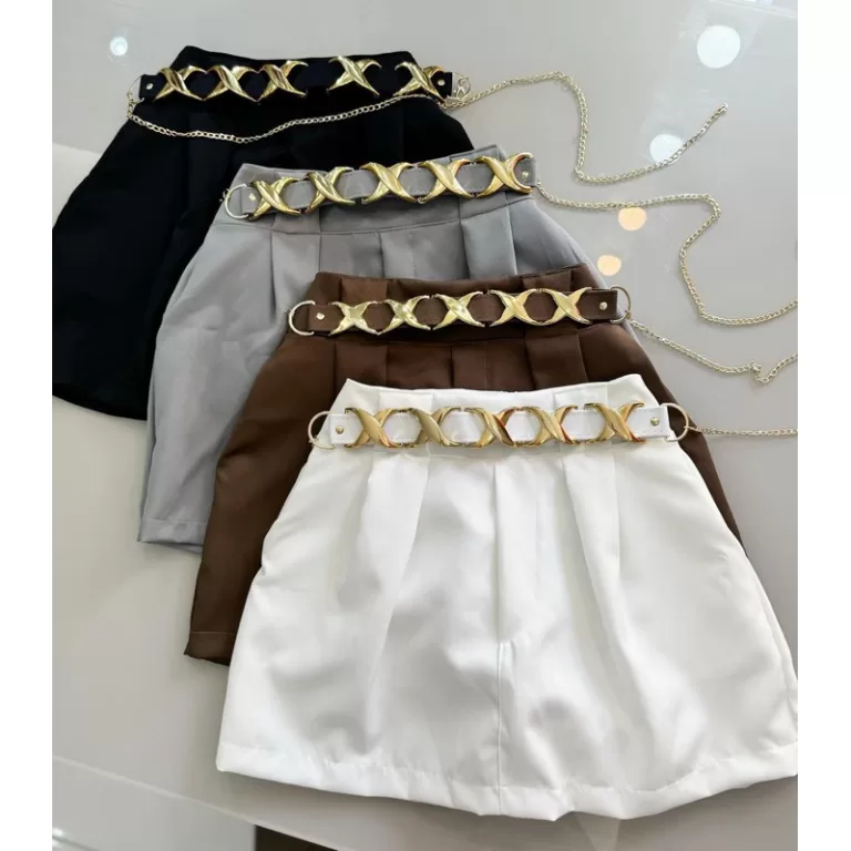 Short Saia em Alfaiataria com Cinto Dourado