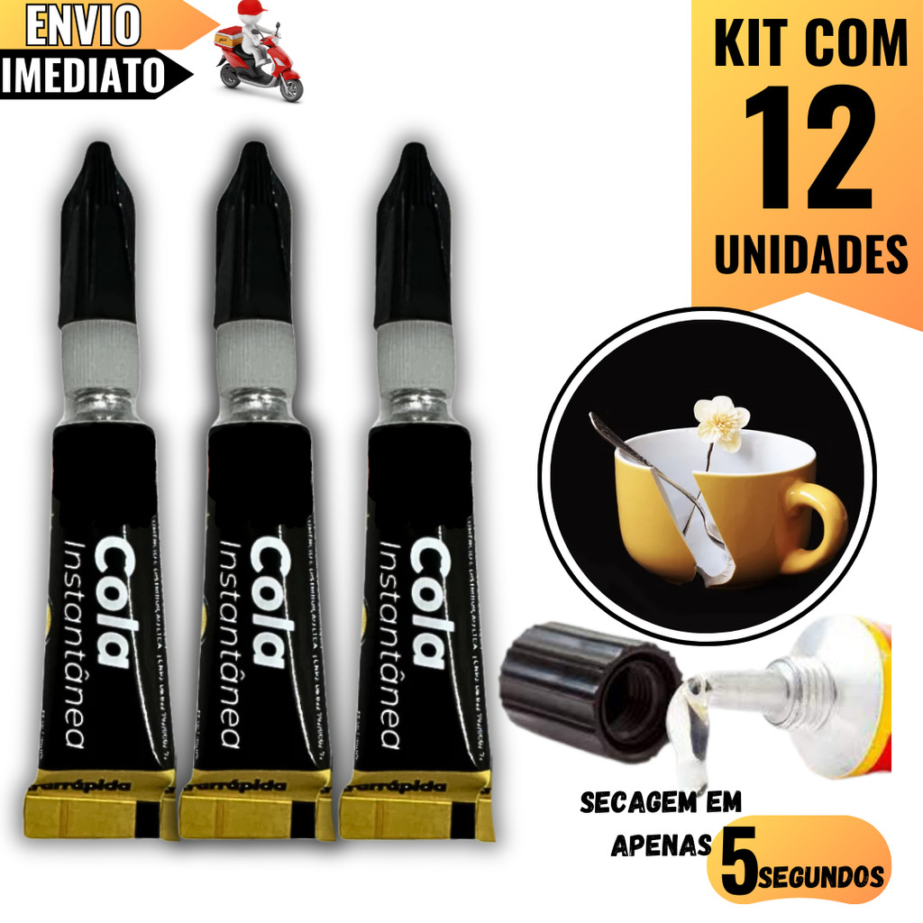 Kit com 12 Colas Super Bond  Secagem Rápida e Fixação Resistente Para Reparos Domésticos e Profissio