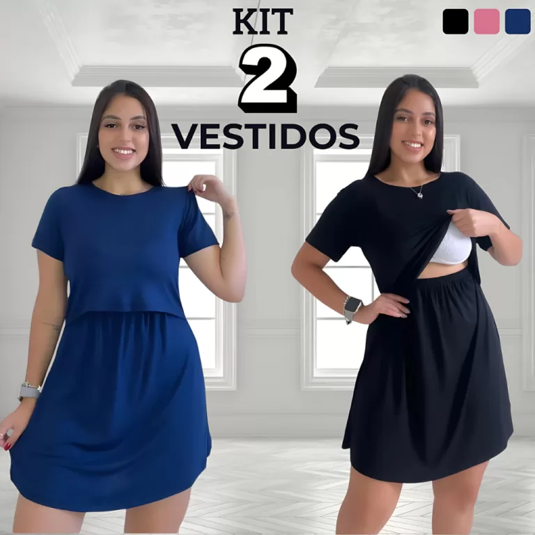 Kit 2 Vestido Amamentação Gestante Pós Parto Ma