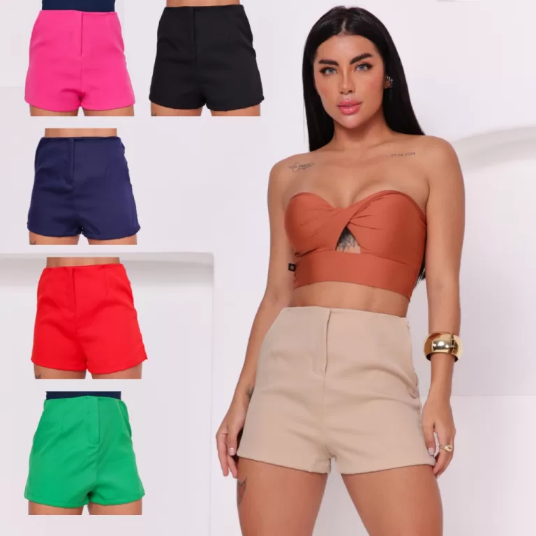 Short Feminino Alfaiataria Social Cintura Alta com