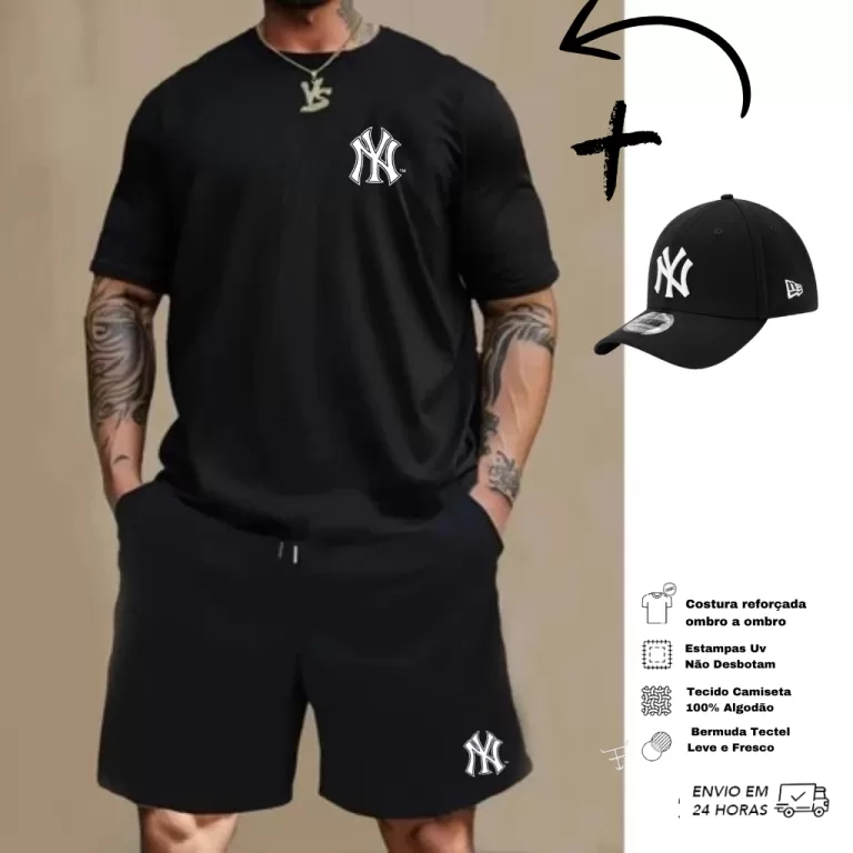 Conjunto Kit 3 em 1 New York Camiseta 100% Algodã