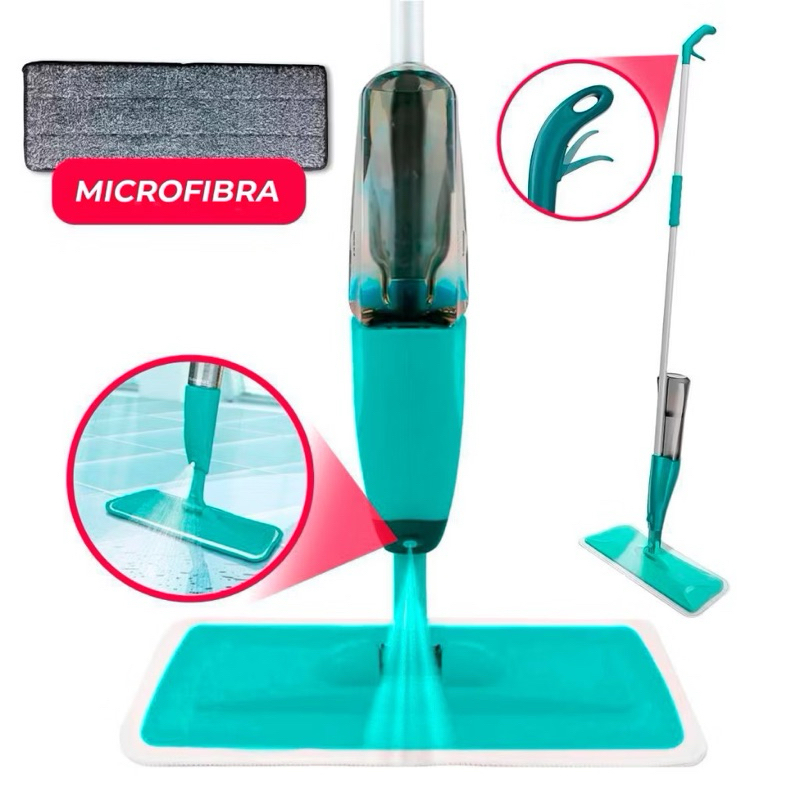 Mop Spray Rodo Esfregão Reservatorio Microfibra  Gatilho Aplicador Com Refil Multiuso Chão Vidros