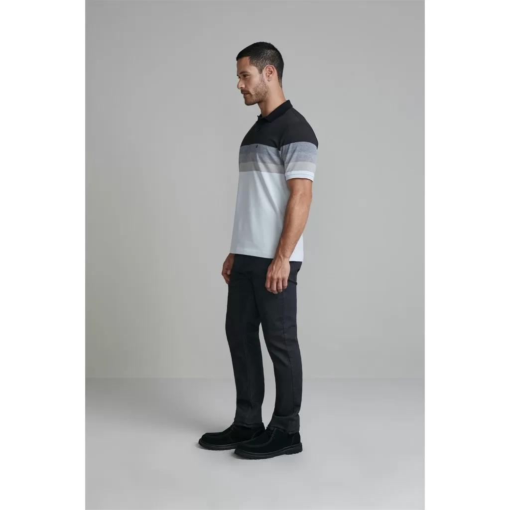 Camisa Polo Piquet Comfort – Preto / Azul Celeste