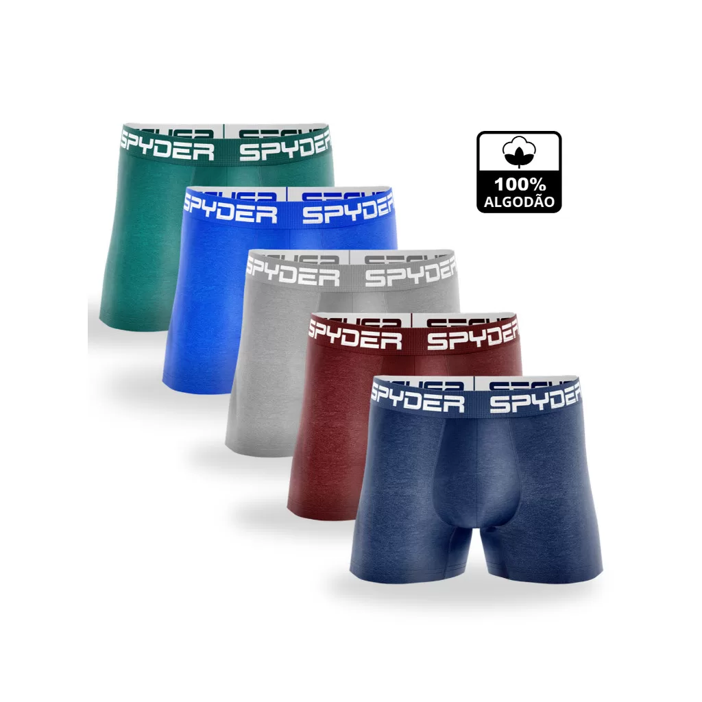 Kit 5 Cuecas Boxer Adulto ALGODÃO Masculina Box SPYDER Premium