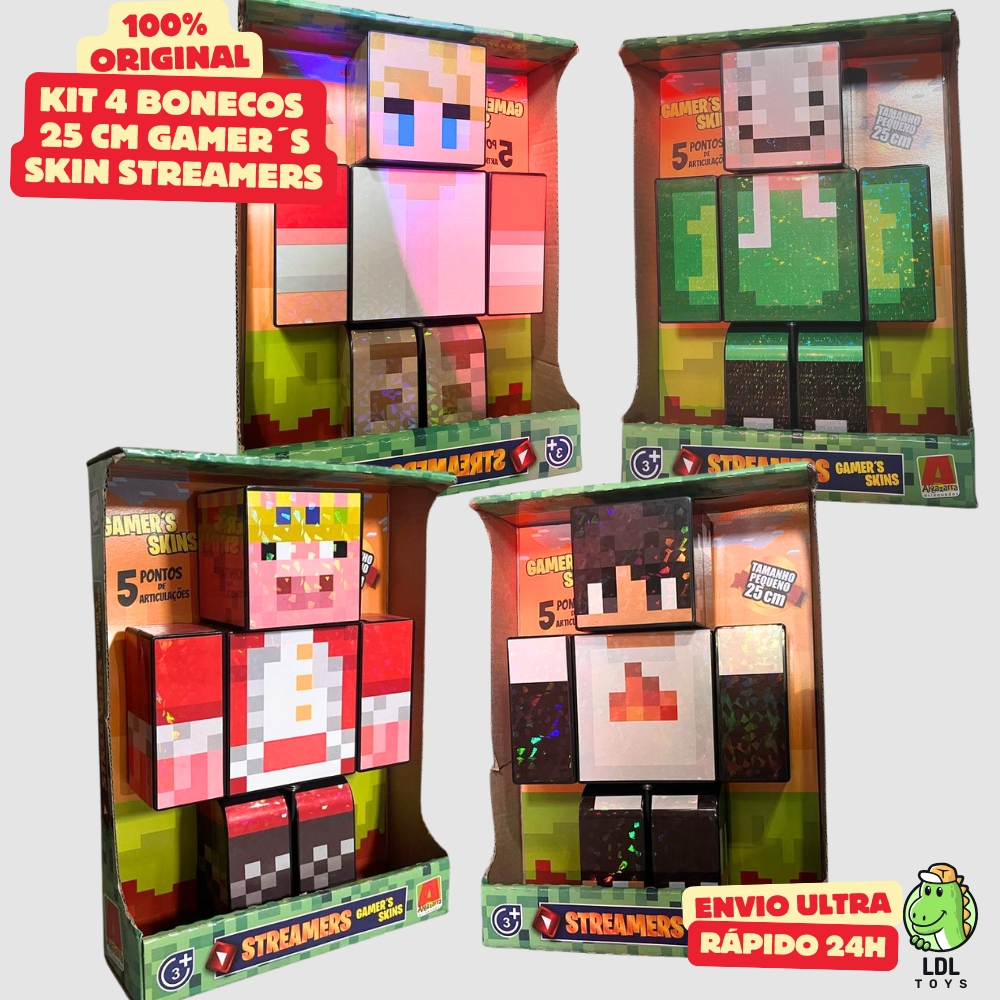 Kit 4 Bonecos Gamer Skins 25cm Streamers – Dreams – Tom -Techno – Sapsnapy Youtuber Algazarra