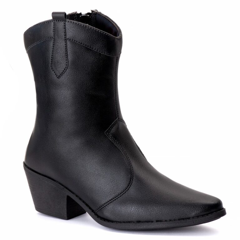 Bota Feminina Lisa Texana Cano Curto Salto Médio 