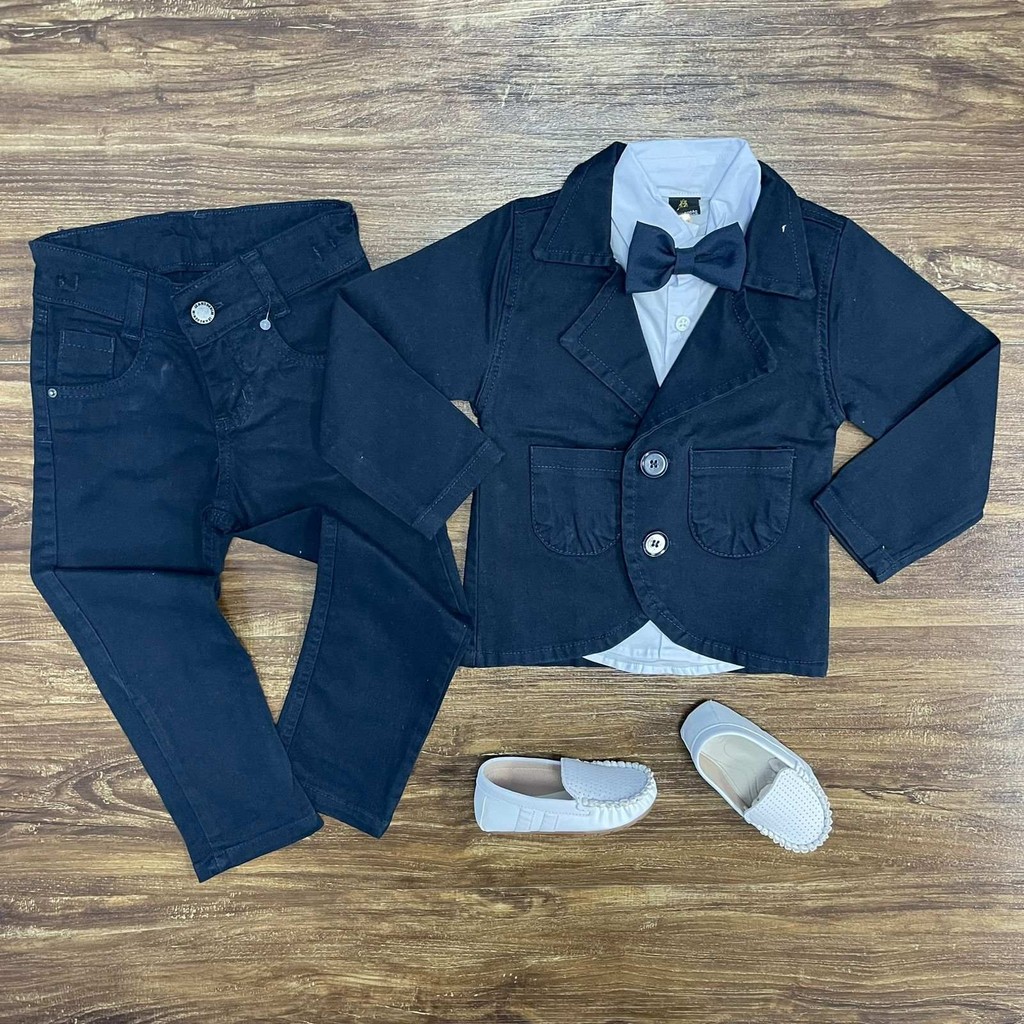 Conjunto Azul Marinho Infantil Blazer com Camisa Branca e Calça