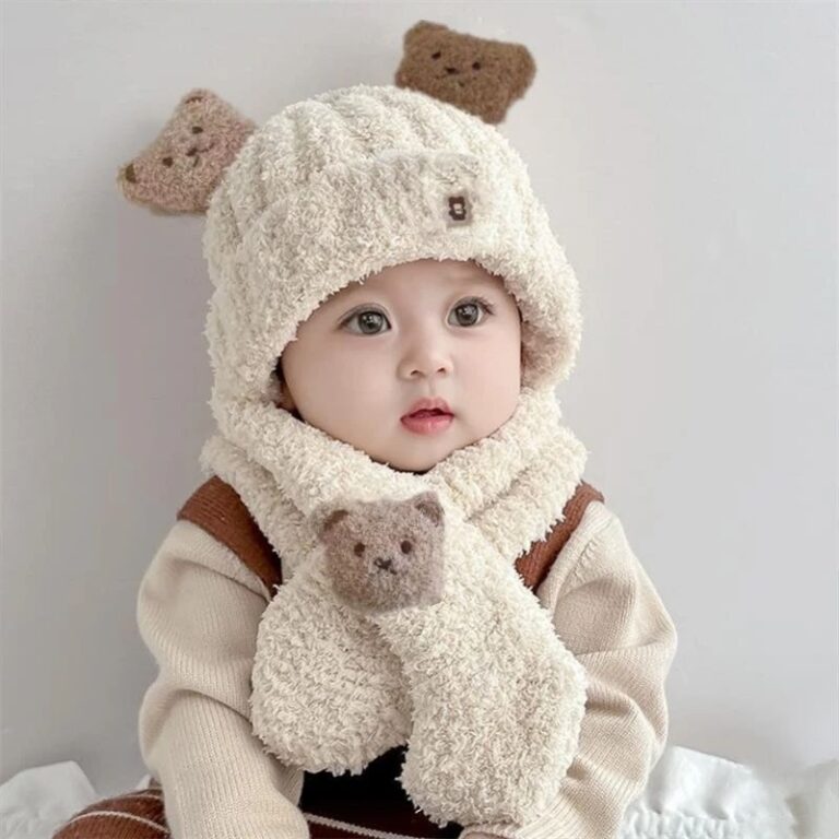 kit touca e cachecol gorro inverno urso bebê cria