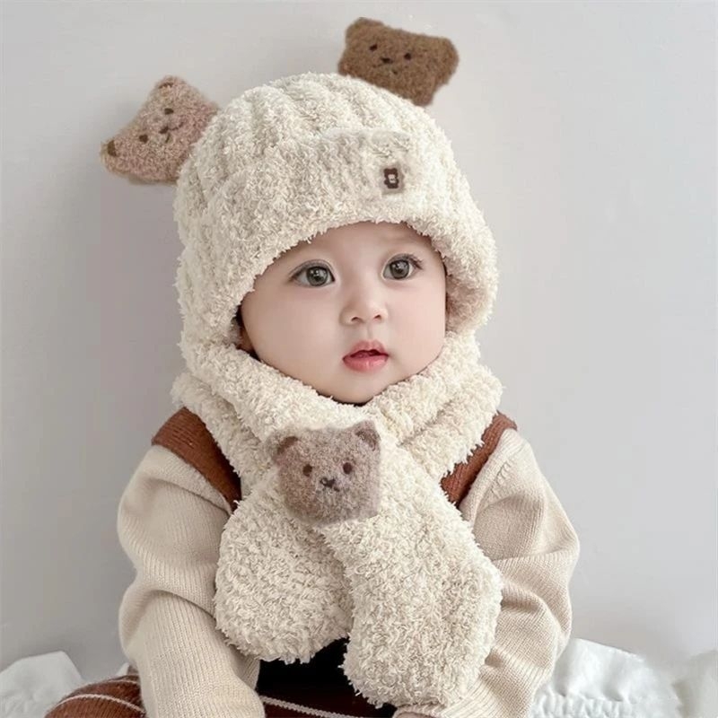 kit touca e cachecol gorro inverno urso bebê criança