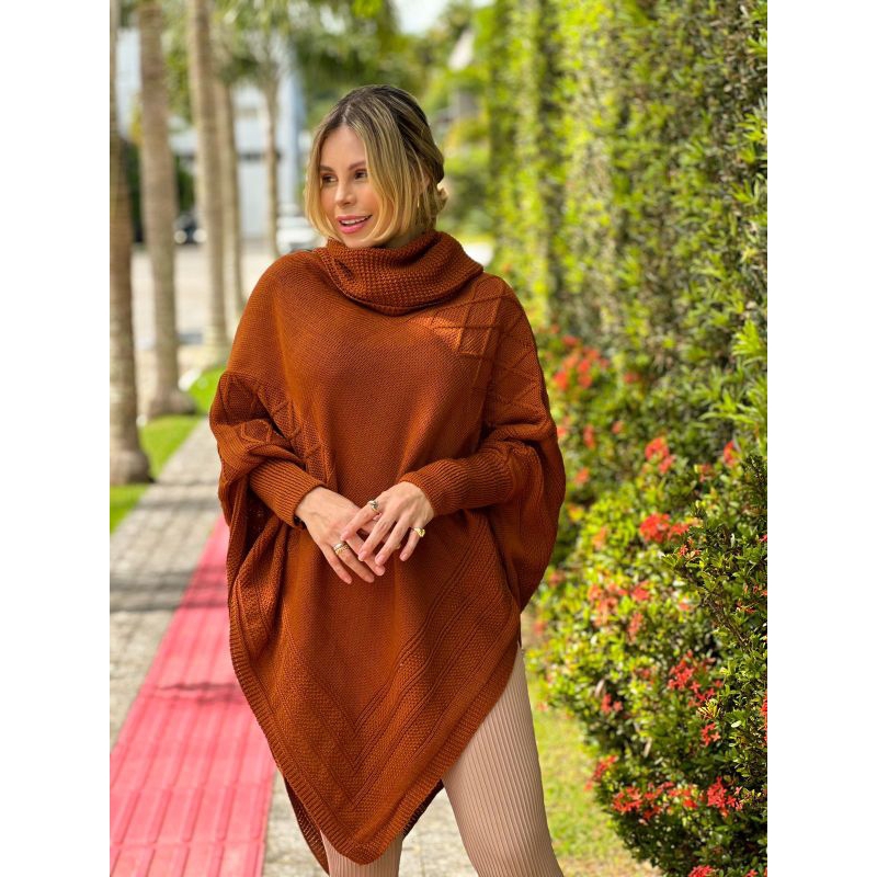 Poncho plus size 44 a 52 tricot tricô