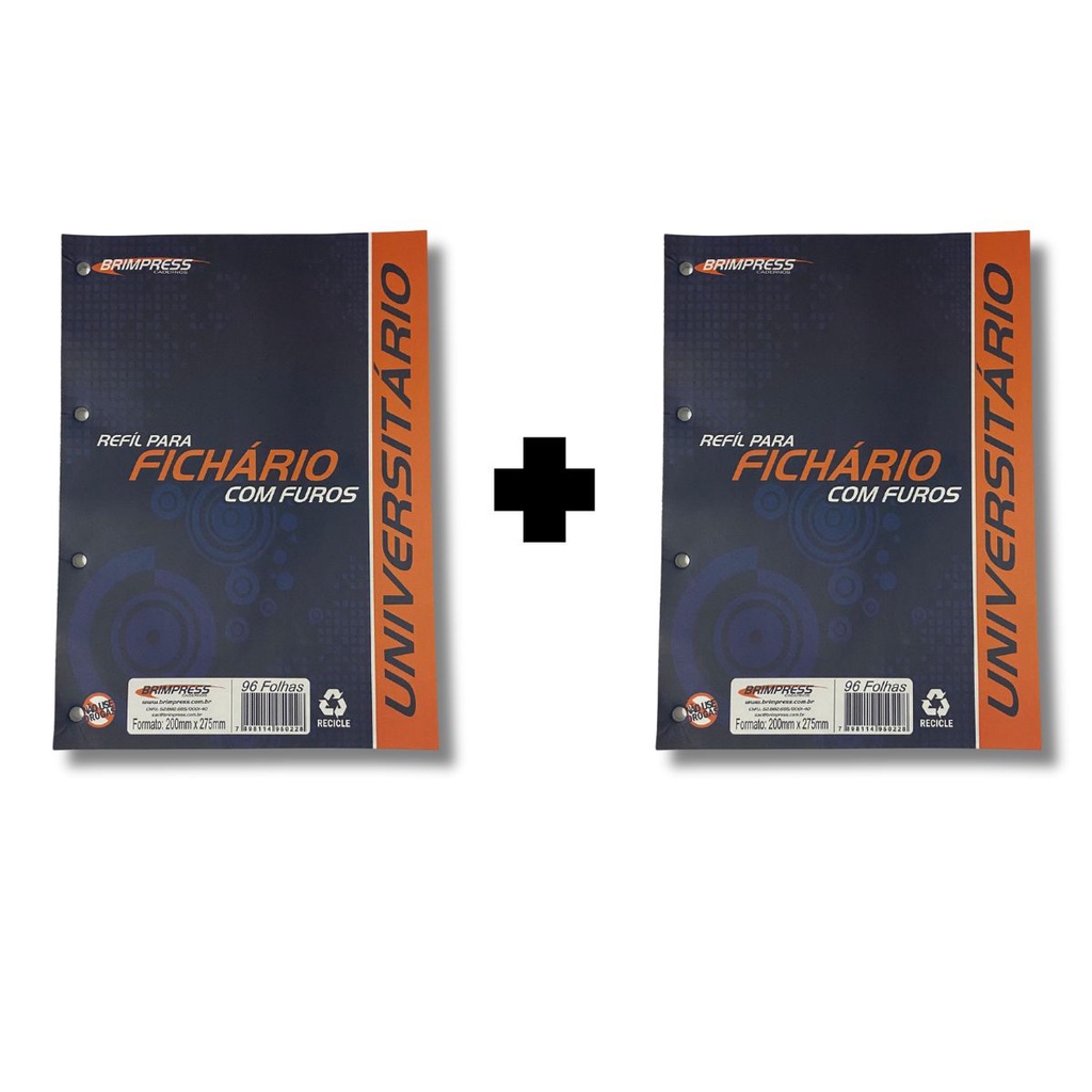 Kit C/2 Refil Folha Fichário Bloco 96 Fls Brimpress 4 Furos