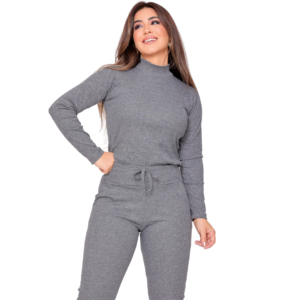 Conjunto Feminino de Frio Calça Jogger Mais Blusa Casaco Agasalho Cacharrel Gola Alta Inverno Promoç