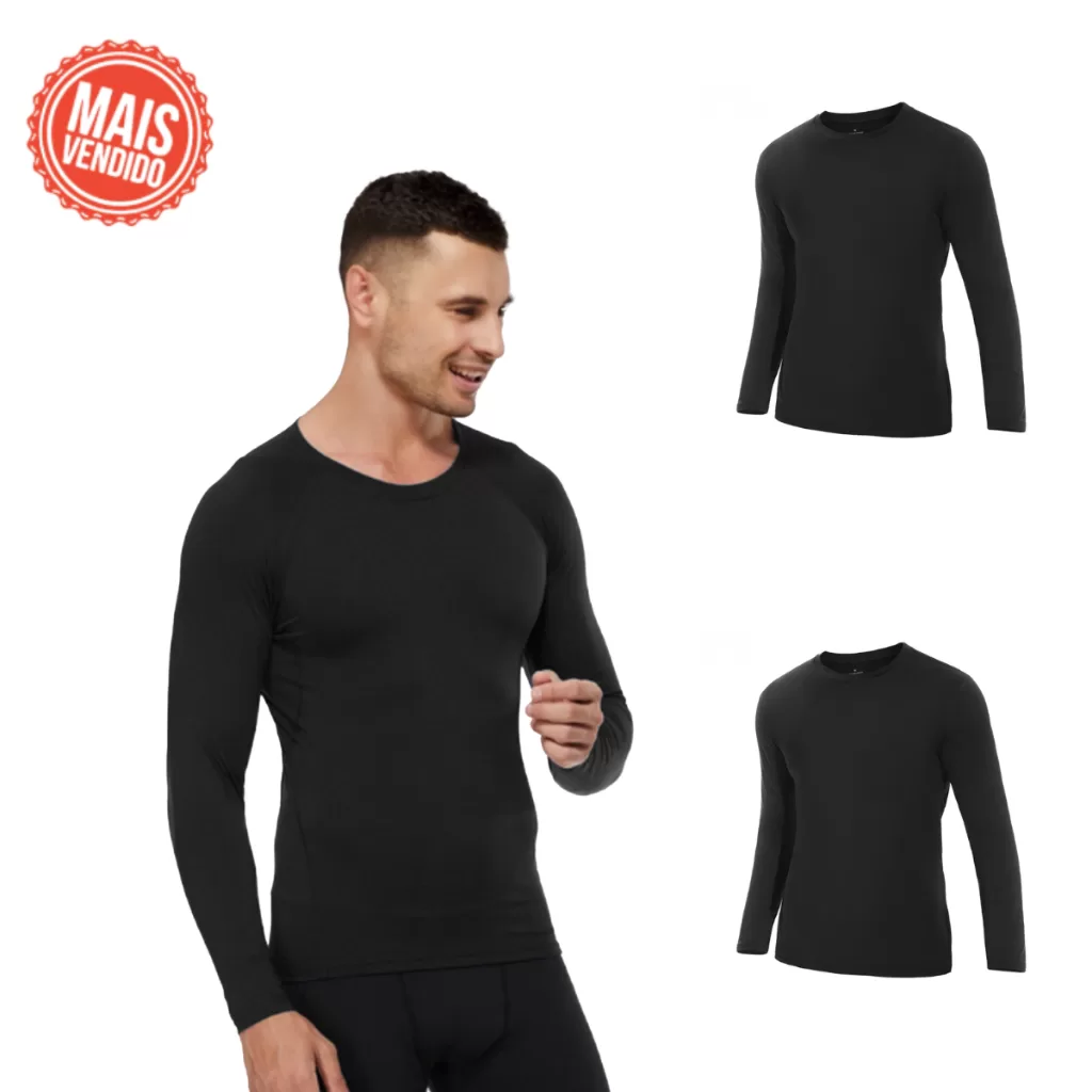 Kit 2 Camisa Térmica Masculina Peluciada Manga Longa Segunda Pele Com Proteção UV Blusa Flanelada