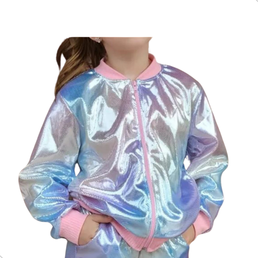 Jaqueta Infantil Holográfica Moda Inverno Menina Mini Diva Luxo