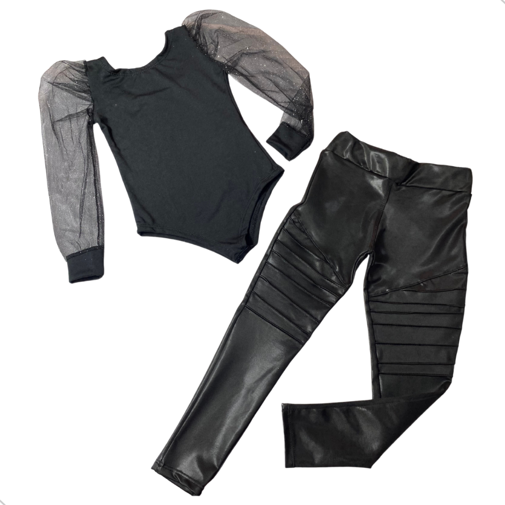 Conjunto Infantil Body Manga Longa Tule + Calça Cirrê Moda Inverno Outono Menina Diva Luxo