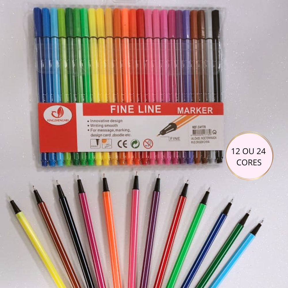 Caneta Fine Line Ponta Fina 0.4mm Colorida Kit Com 12  Cores Ótima Pigmentação Secagem Rápida