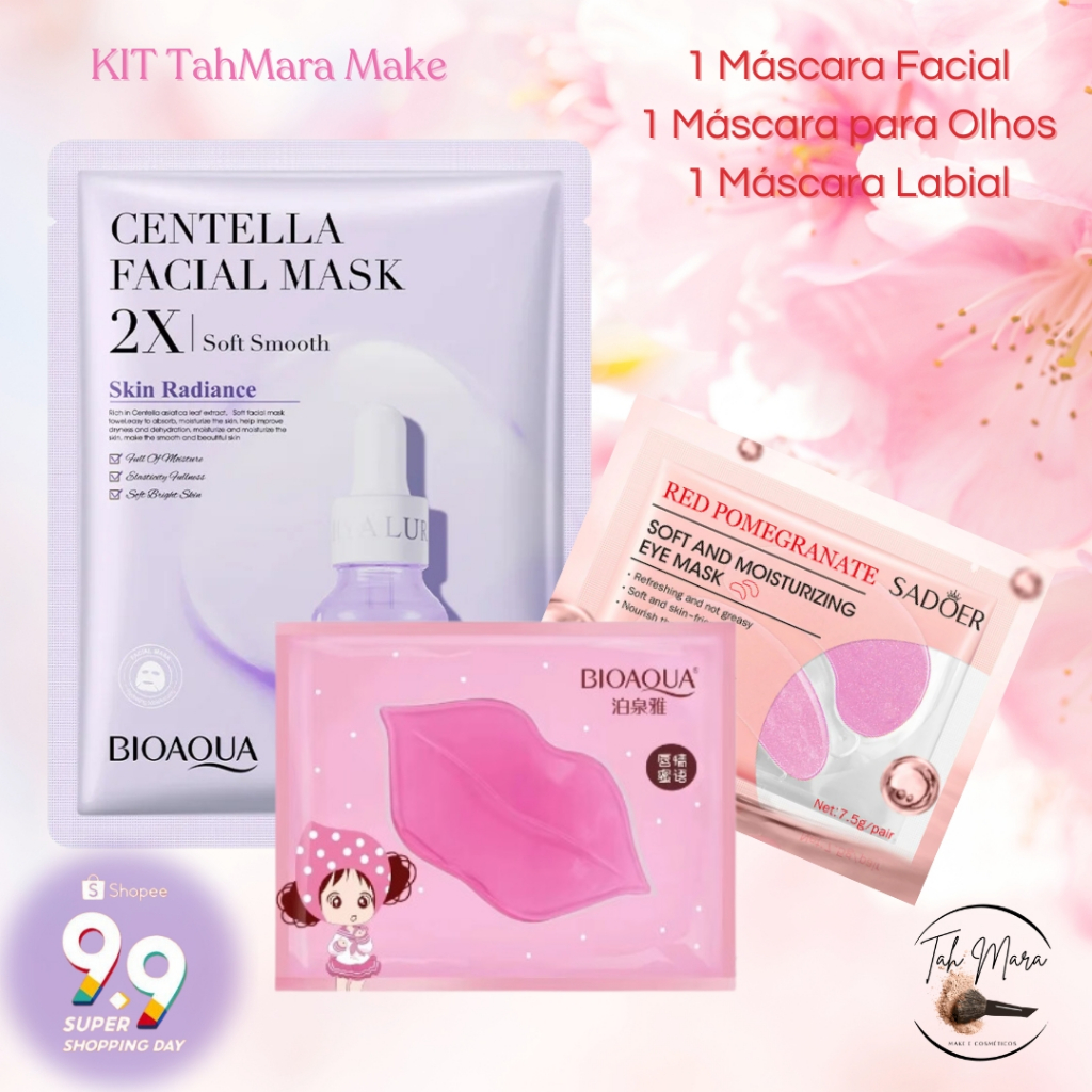 Kit TahMara, máscara facial, máscara labial e máscara para olheiras