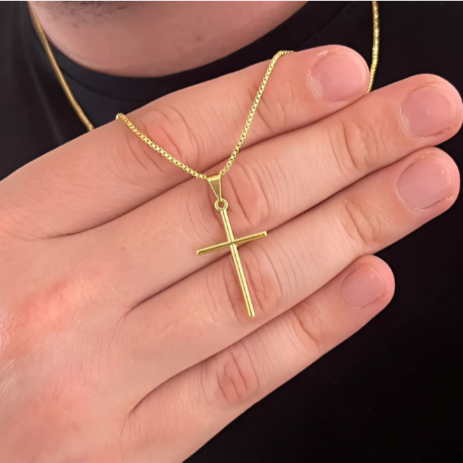 Pingente Cruz Palito Crucifixo Liso Banhado Ouro 1