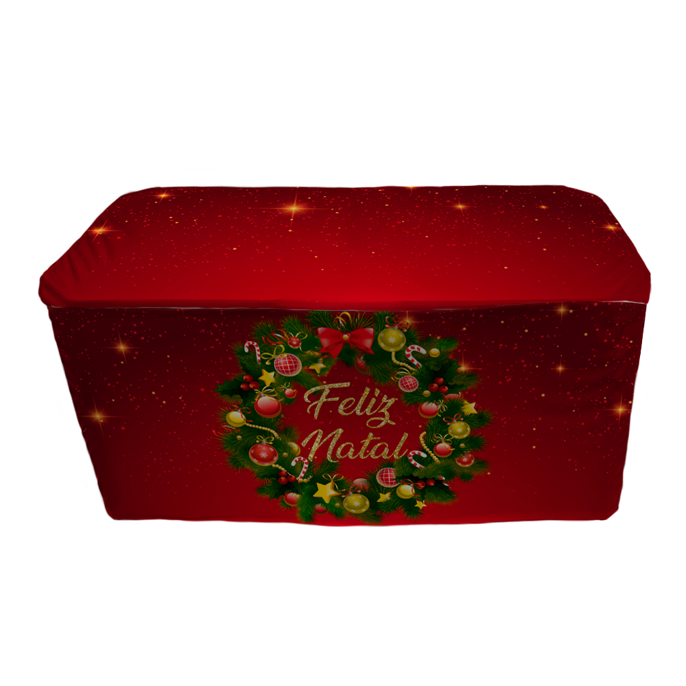 Capa De Mesa Decorativa Para Festa Tecido Sublimado 137×70 cm Veste Fácil Tema Feliz Natal Guirlanda
